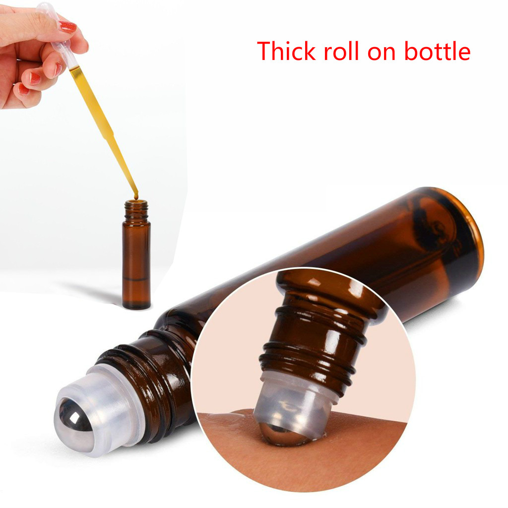 8PCS/Set Ultimate Amber Essential Oil Roller Bottles Set with Stainless Steel Balls 10ml Glass Bottle with Funnel & Opener & Pipet for Perfume & Aromatherapy
