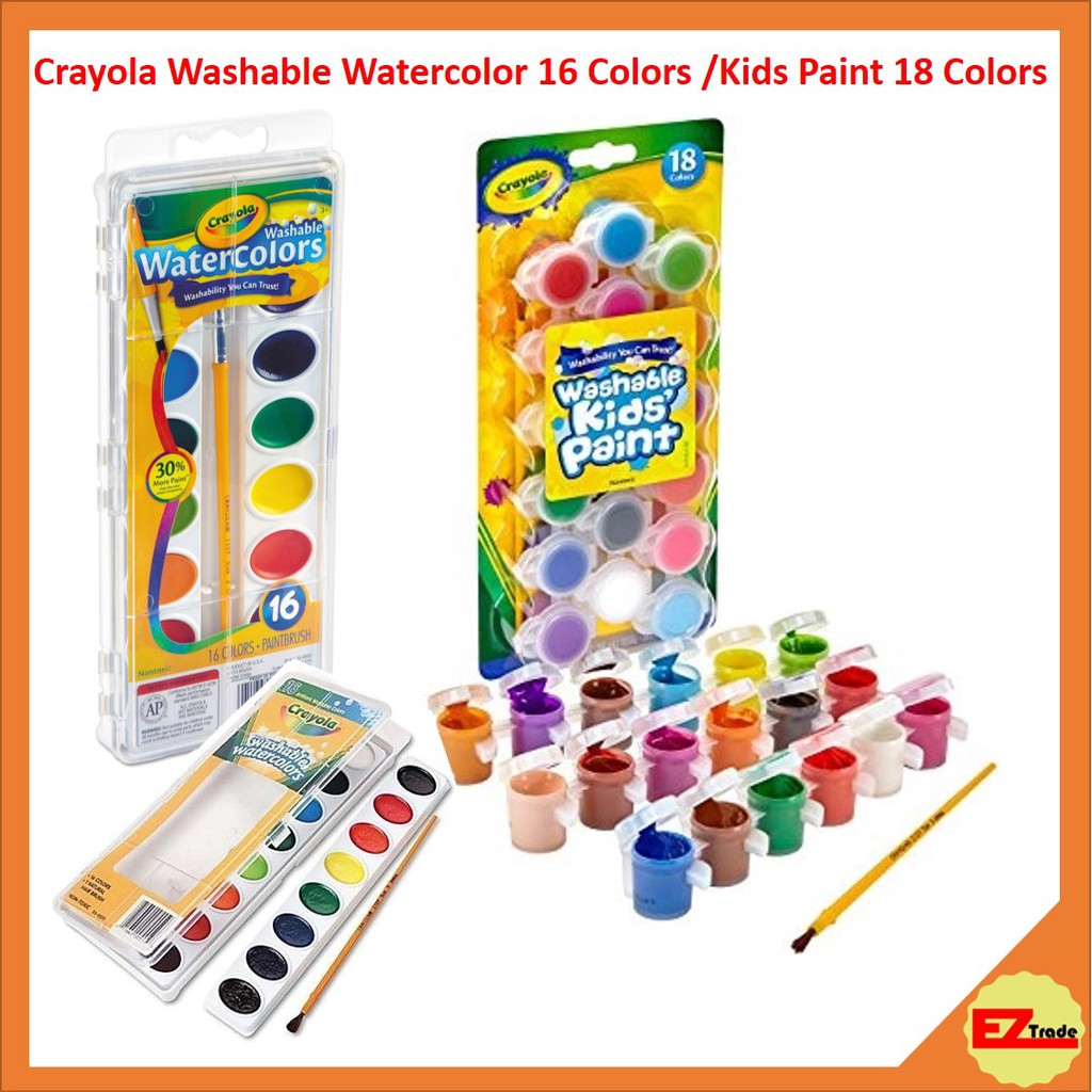 Crayola Washable Assorted Watercolors 16 Colors / Kids Paint Set 18