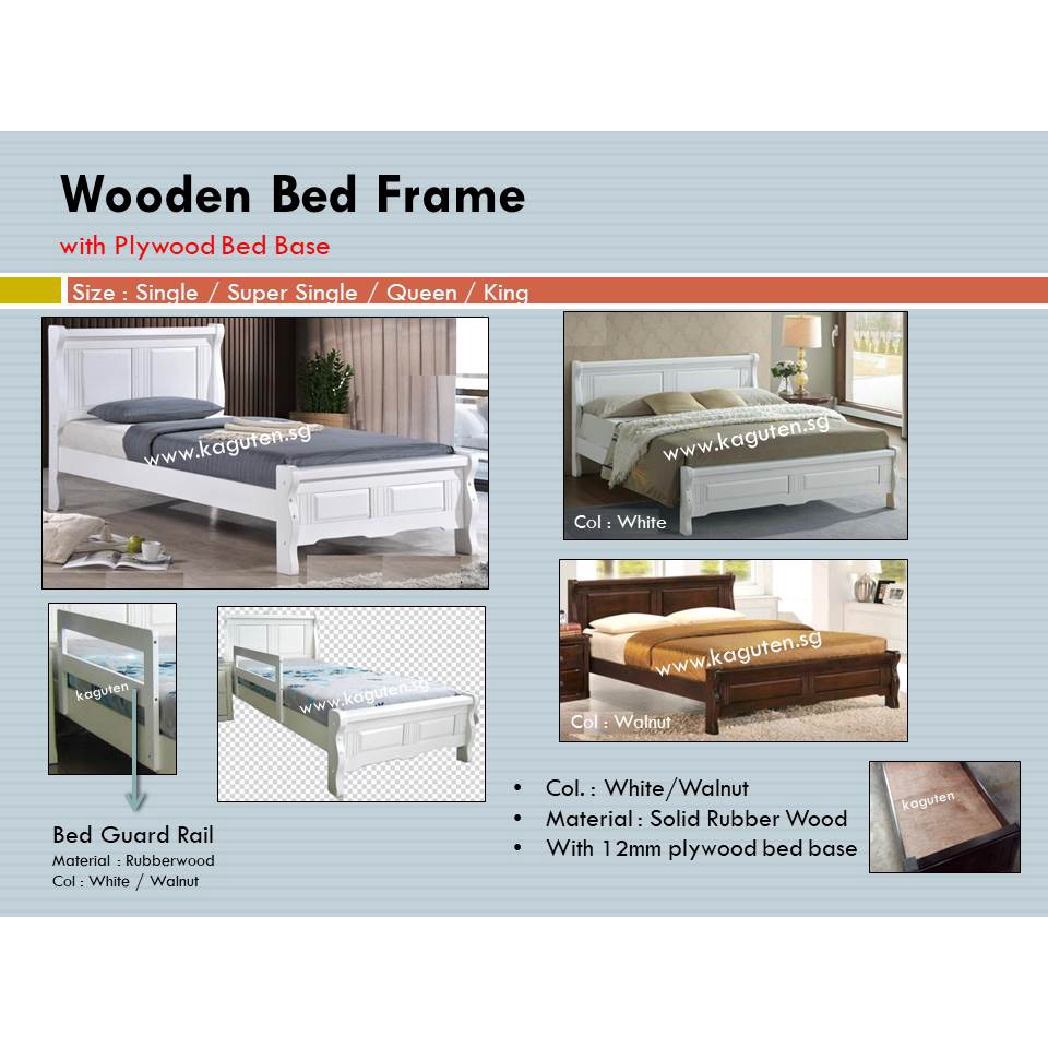 Wooden bed with plywood bed base, bed with bed Guardrail, wooden bed