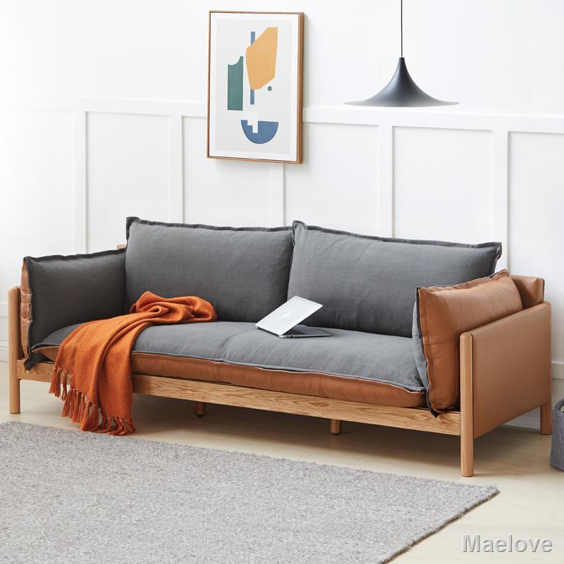 Maelove Leather Sofa Simple Modern Light Luxury Living Room Full Solid Wood Nordic Fashion Home Sofa Shopee Singapore