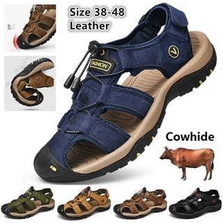 Men Shoes Sandals Breathable Leather Sandals Slippers Dual-use Adjustable Beach Shoes Summer Outdoor Walking Shoes Wading Shoes Hiking Shoes