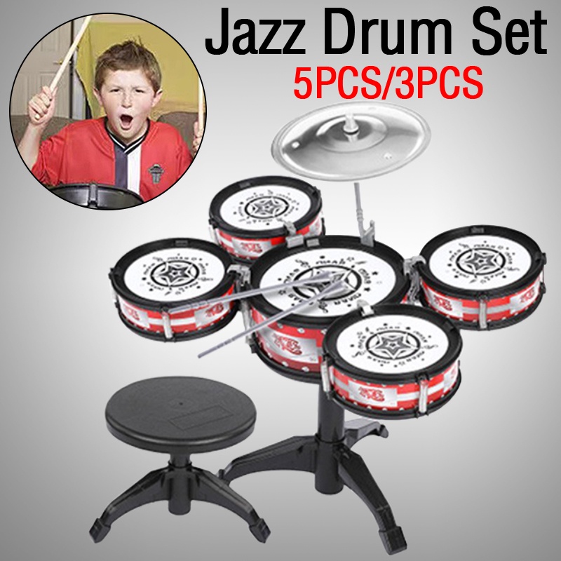 5pcs Jazz Drum Set Drums Kit Simulation Jazz Drums Percussion Musical Instrument 3pcs with chair