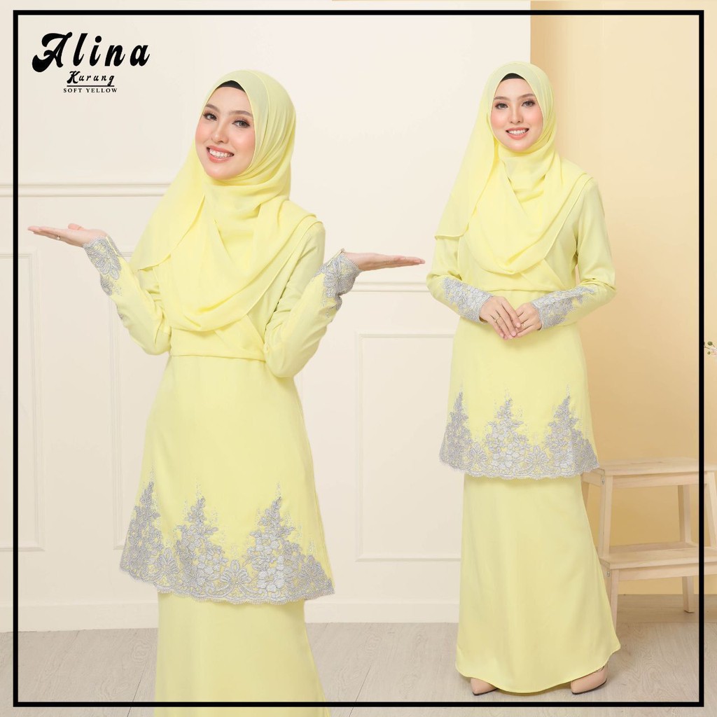 Baju Kurung Moden Kurung Alina 2021 Material Moss Crepe Colour Yellow Shopee Singapore