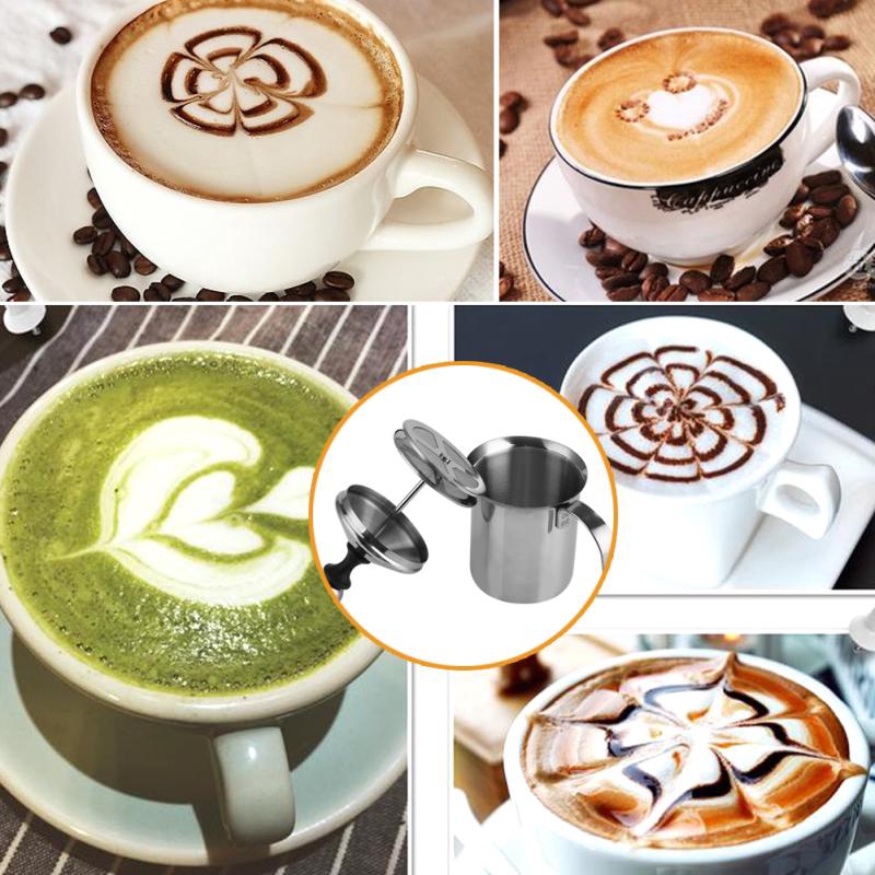 800ML Stainless Steel Double Mesh Coffee Cappuccino Foamer Creamer Frothers Rosvola Manual Milk Frother 