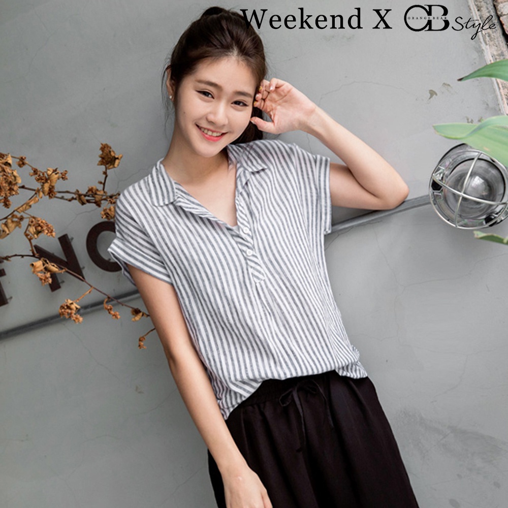 SG LOCAL WEEKEND X OB DESIGN CASUAL WORK WOMEN CLOTHES STRIPED COLLAR ...
