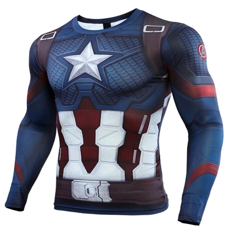 Mens Marvel Captain America 3D T Shirts Sports Compression Tops Cosplay Costumes 