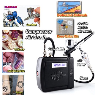 SG Airbrushing Combo : portable airbrush compressor with airbrush, air filter and Free color kit, add on cleaning pot
