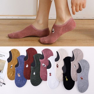 Image of 【Bfuming】Korean Socks Silicone Non-slip Embroidery Boat Socks Simple Female Socks Cartoon Animal Invisible Shallow Mouth socks