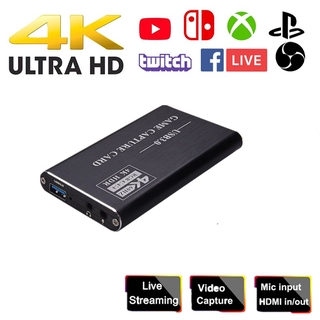 4K Hdmi Video Capture Card Usb 3.0 1080P 60Fps Record Plate Game Grabber with Mic Audio Input Tv Loop for Obs Live Streaming