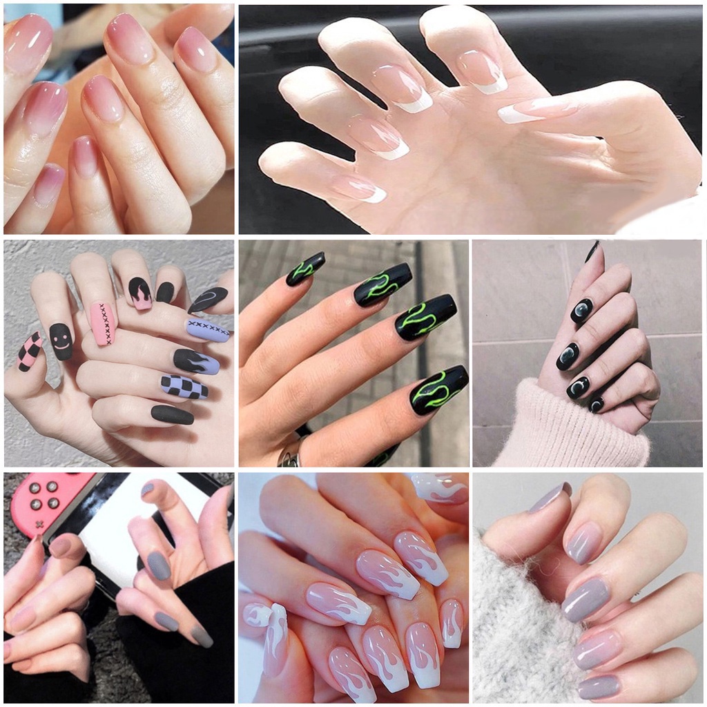 with 24 Pcs Sticker Glue 24Pcs Press On Nails Nail Art Patch Fake Nails ...