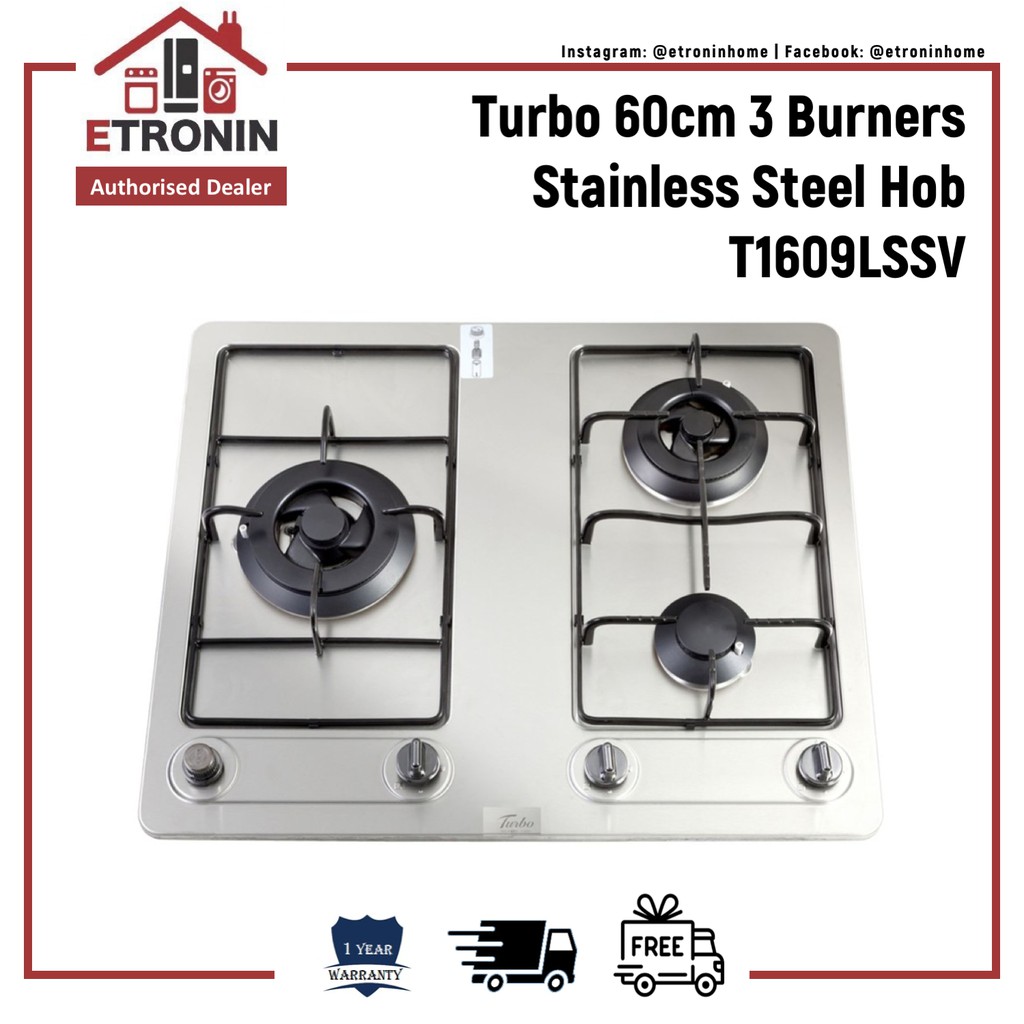 Turbo 60cm 3 Burners Stainless Steel Hob T1609lssv T1609rssv Shopee Singapore