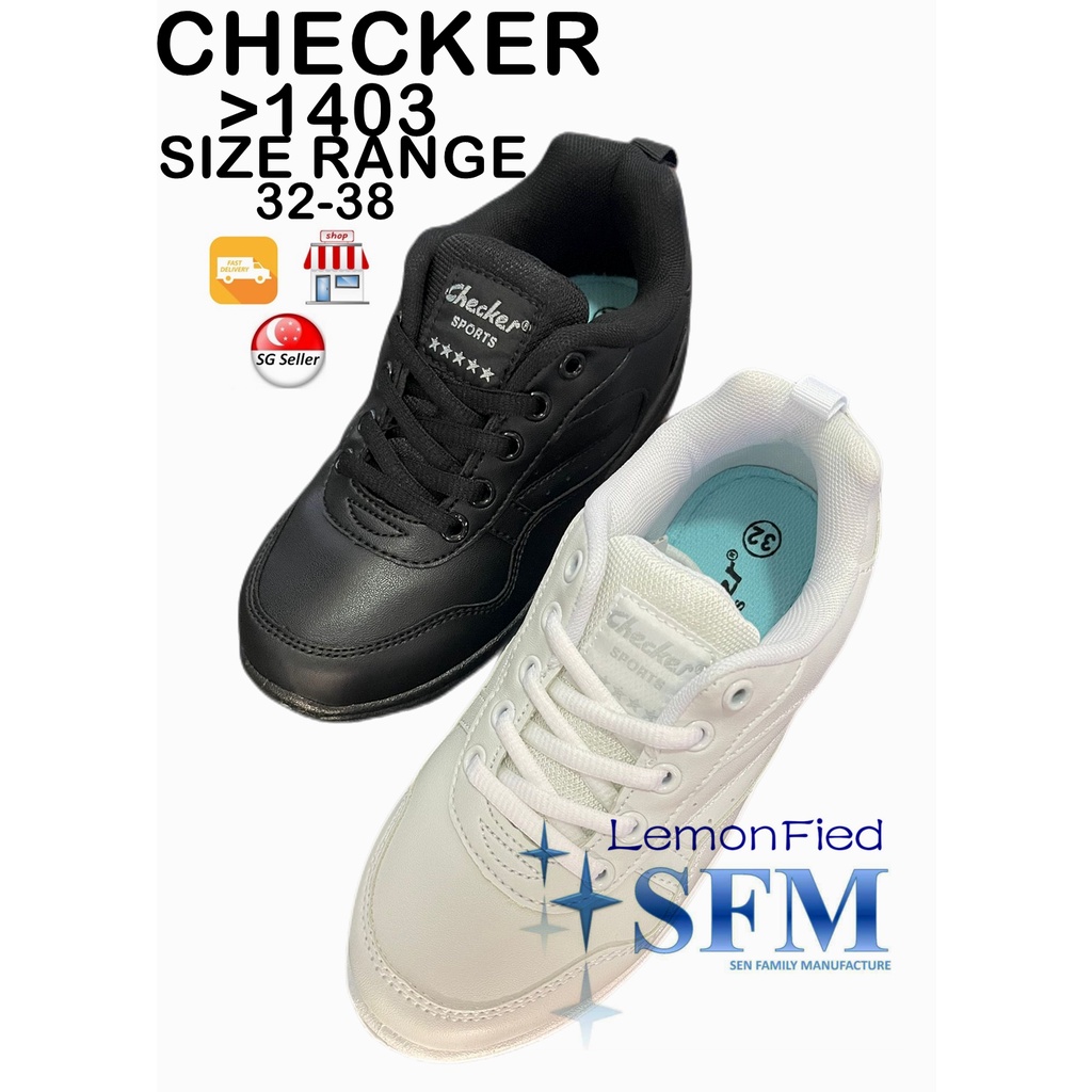 Checker 1403 Lace Size 3239 School Shoes White Black PVC Sneakers Men Lady Kids Sport Work