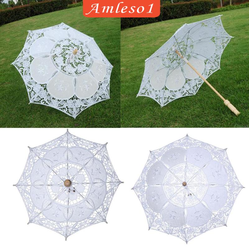 White Parasol Bridal Photograph Vintage Umbrella for Wedding Lady Props