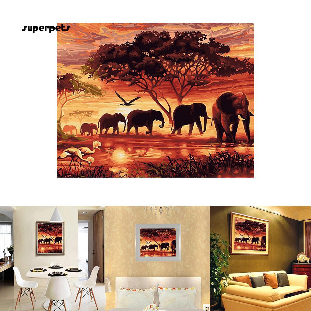 Super Modern Elephant Sunset Paint By Numbers Frameless Diy Oil Painting Home Decor