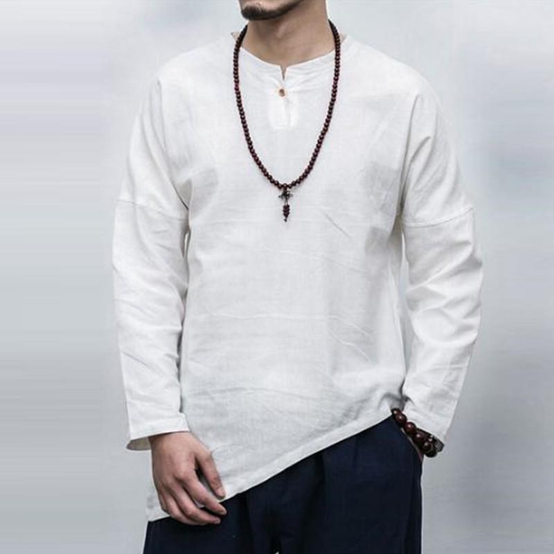 INCERUN Men Cotton Long Sleeve T-shirts | Shopee Singapore
