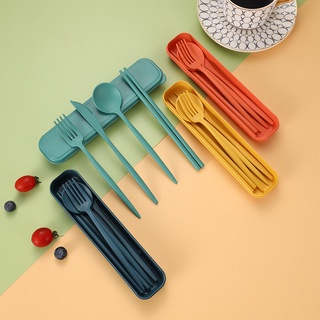 Spoon Fork Chopsticks Knife 4 Set with Storage Case Japanese Children Plastic Cultery