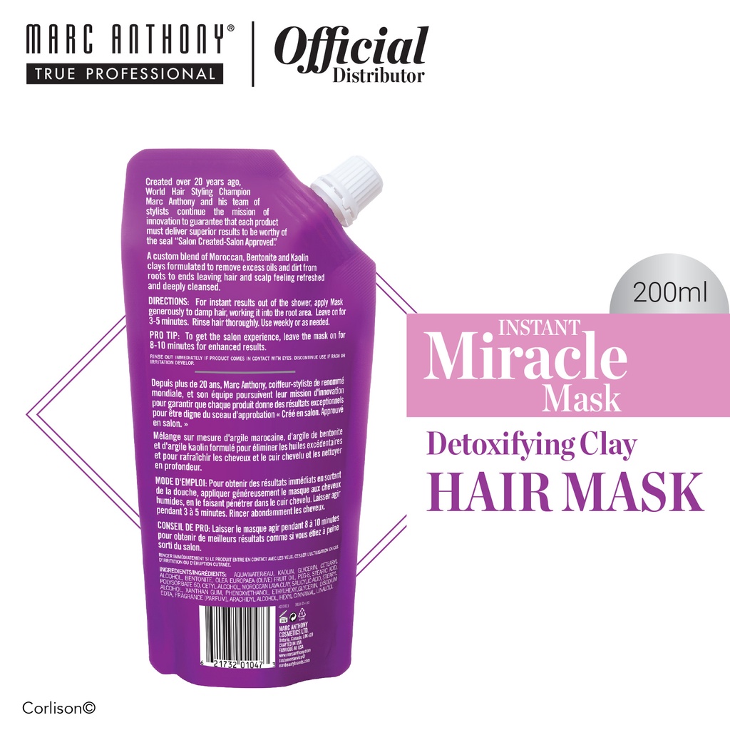 Marc Anthony Instant Miracle Detoxifying Clay Hair Mask 200ml | Shopee  Singapore