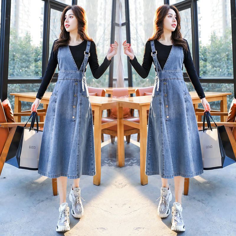 Retro OnePiece Denim Suspender Skirt Women 2022 Summer Fashion Slimmer