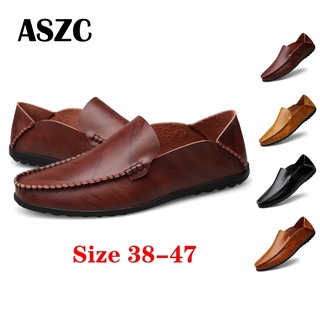 [ASZC] [4 Colors] Big Size 38-47 Men's Loafer Casual Cow Leather Doug Boat Driving Shoes Slip On Men Shoes