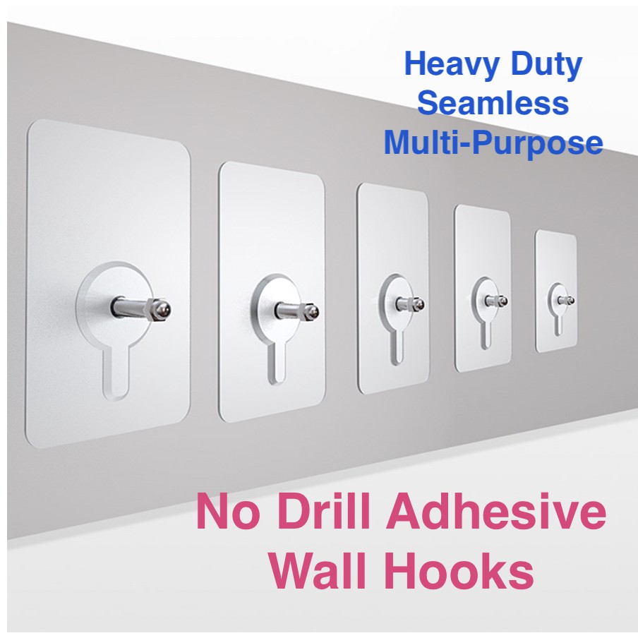 (SG SELLER) Heavy Duty No Drill Traceless Hooks Transparent Adhesive