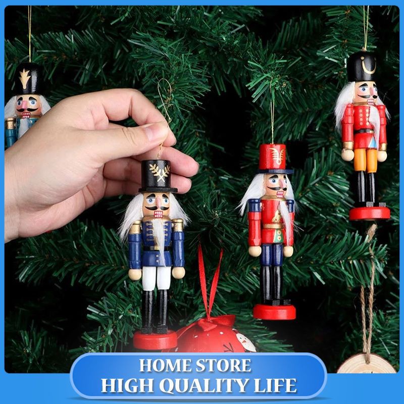 6Pcs Wooden Nutcracker Doll Soldier Mini Vintage Ornaments Christmas Home Decor