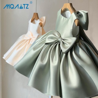 MQATZ Summer Pageant Child Ceremony Baptism 1 Year Birthday Dress For Baby Girl Solid Princess Dresses Party Dress Big Bow Fluffy Costumes 0-3 Years