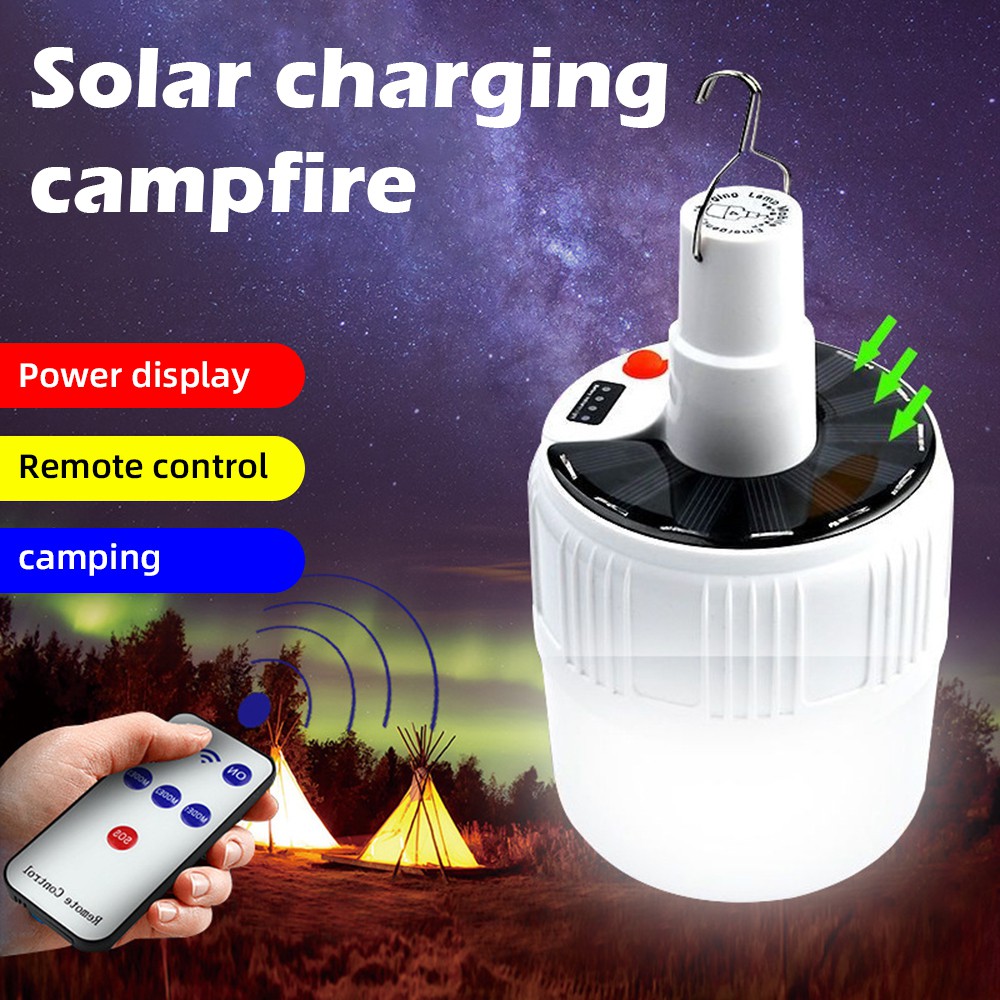 Solar Light Bulb 100W Power Shed LED Lamp Rechargeable Remote Portable Hanging