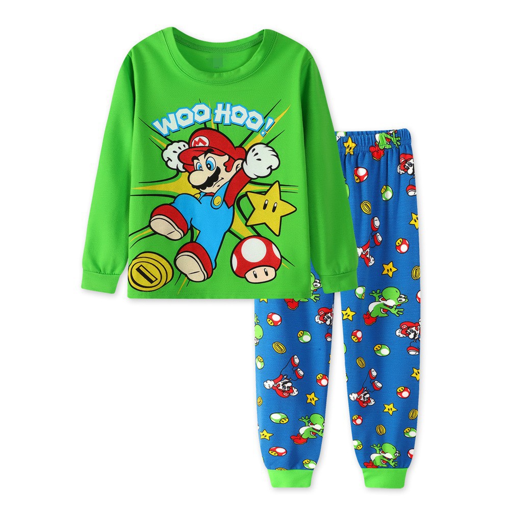 WOO HOO Mario Boys Girls Pajamas Toddler Kids Cotton Pyjamas Green ...