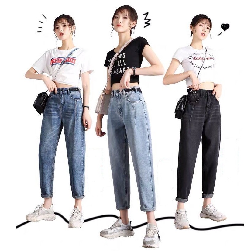 Women Vintage Chic Boyfriend Harem Jeans Fashion Casual Elastic High Waist Denim Pant Long Trousers Chic Mom Retro Shopee Singapore