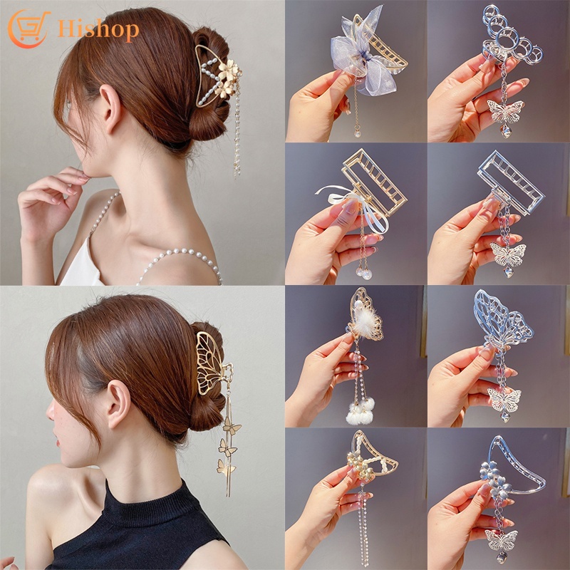 Fashion Tassel Hair Claw Clips Crab Clips Korean Style Butterfly Pearl Gold  Hairpin Women Accessories | Shopee Singapore