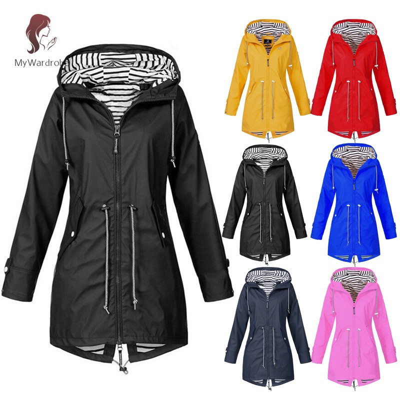 ladies long rain coat with hood