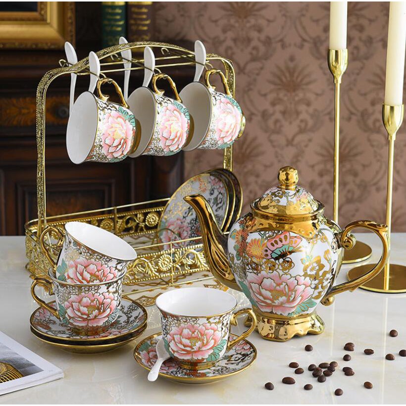 European style gold-plated tea set coffee cup set flower tea coffee set ...