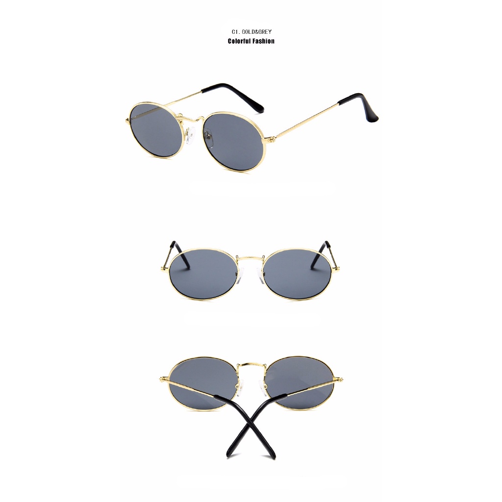 Image of Men Women Sunglasses UV400 Female Male Fashion Small Oval Metal Frame Unisex Driving Travel Eyeglasses Cool Street Shot #3