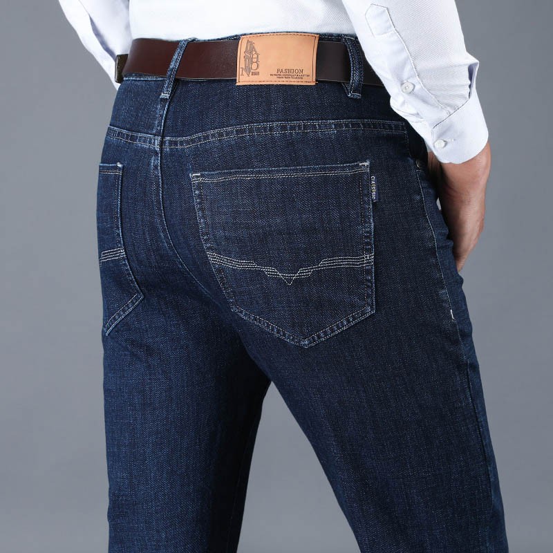 High Waist Men S Relaxed Straight Leg Jeans Black Blue Smart Casual Stretch Denim Trousers Shopee Singapore