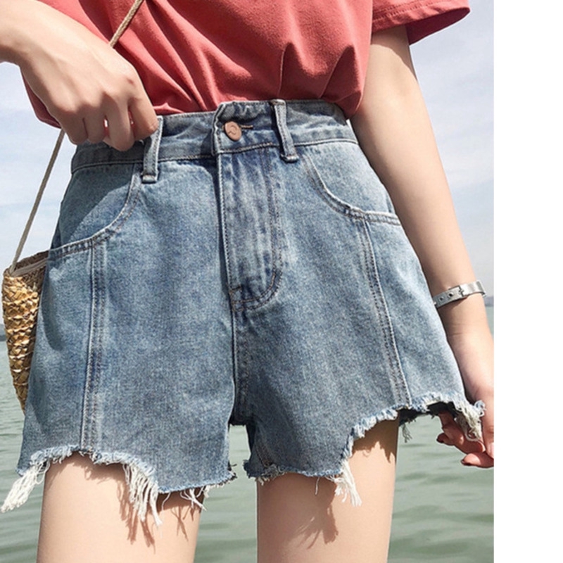 Chic denim shorts women fat mm large size loose slim students high ...