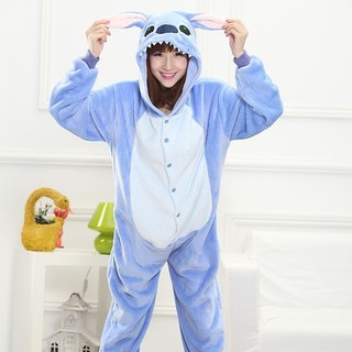 Image of Adult Kigurumi Pajamas Anime Cosplay Costume Blue Stitch Fancy Onesie Sleepwear