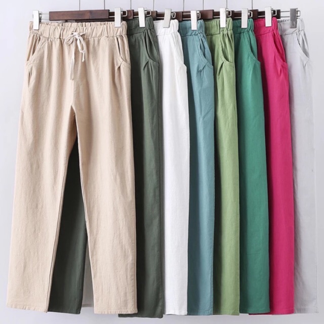 Ginza6 Plus size Cotton Linen candy trouser pants drawstring for women old money style outfit 108#