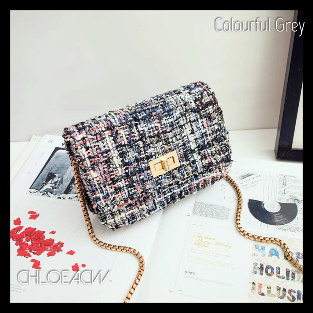tweed chain bag