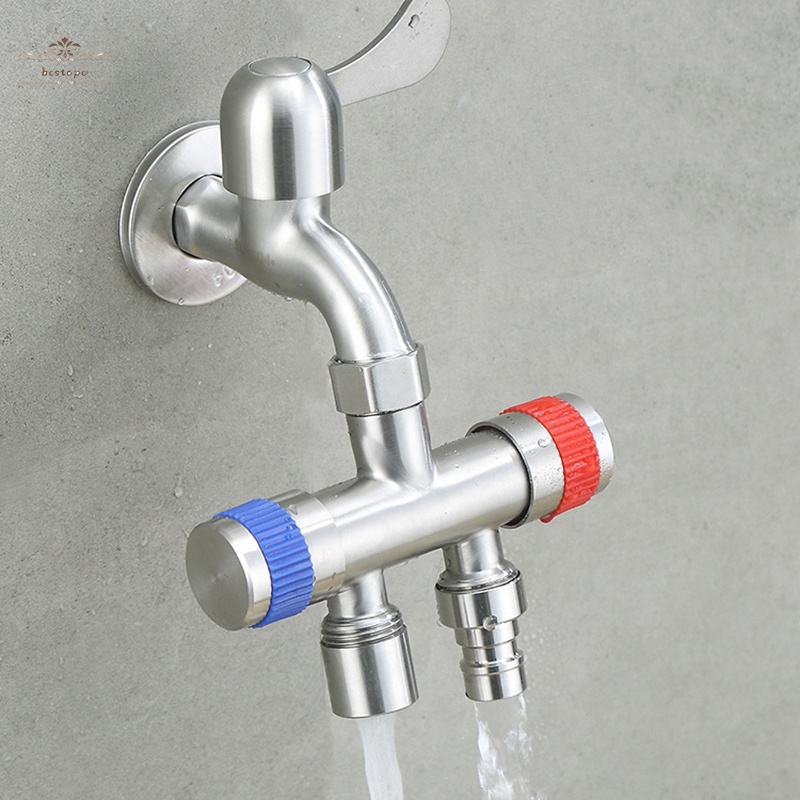 Stainless Steel 1 In 2 Out 2 Way Water Spliter Faucet Hose Bibb for