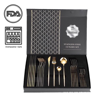 [SG Stock]24 Pcs Stainless Steel Cutlery Set 6 Pax Silverware Set Tea Spoon Knife Fork Spoon Flatware Set Silverware