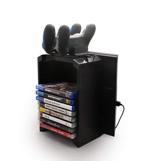 PS4 Pro/PS4 Slim Multifunctional Detachable Holder Game Disk Storage Tower with Charging Station