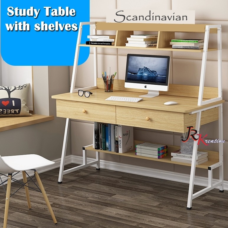 Scandinavian Study Table With Shelves Space Saving Productive