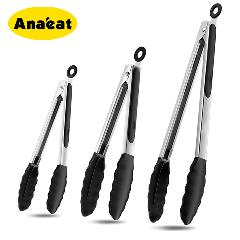 ANAEAT 1pc Food Grade Silicone Food Tongs Kitchen utensil Salad BBQ tools Cooking Tong