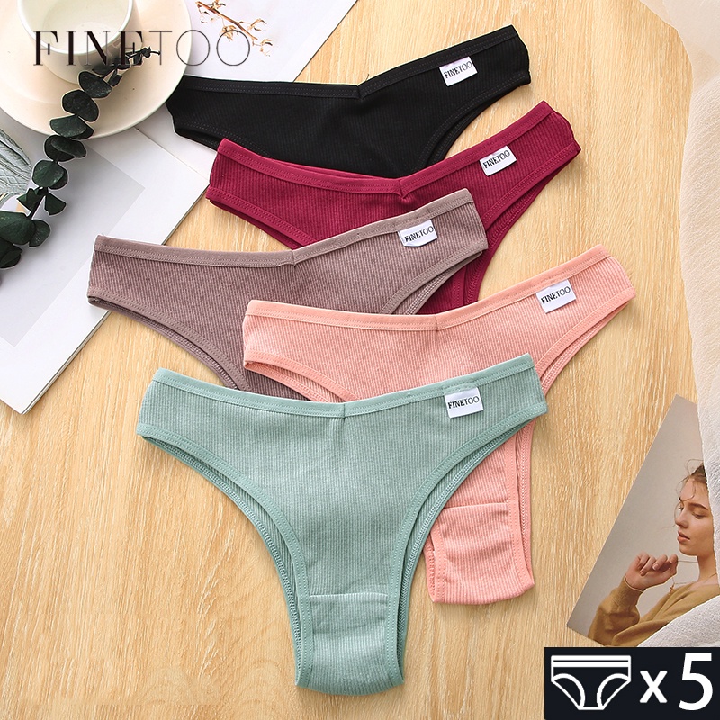 Finetoo 5pcs/Set Women Brazilian Panties Cotton Underwear M-Xl Comfortable Underpants T-Back Panty L