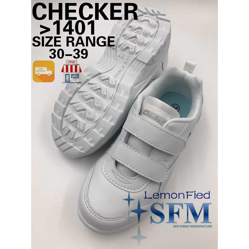 Checker 1401 Size Range School Shoes White PVC Sneakers SG Men Lady Kids Baby Outdoor Black | Singapore