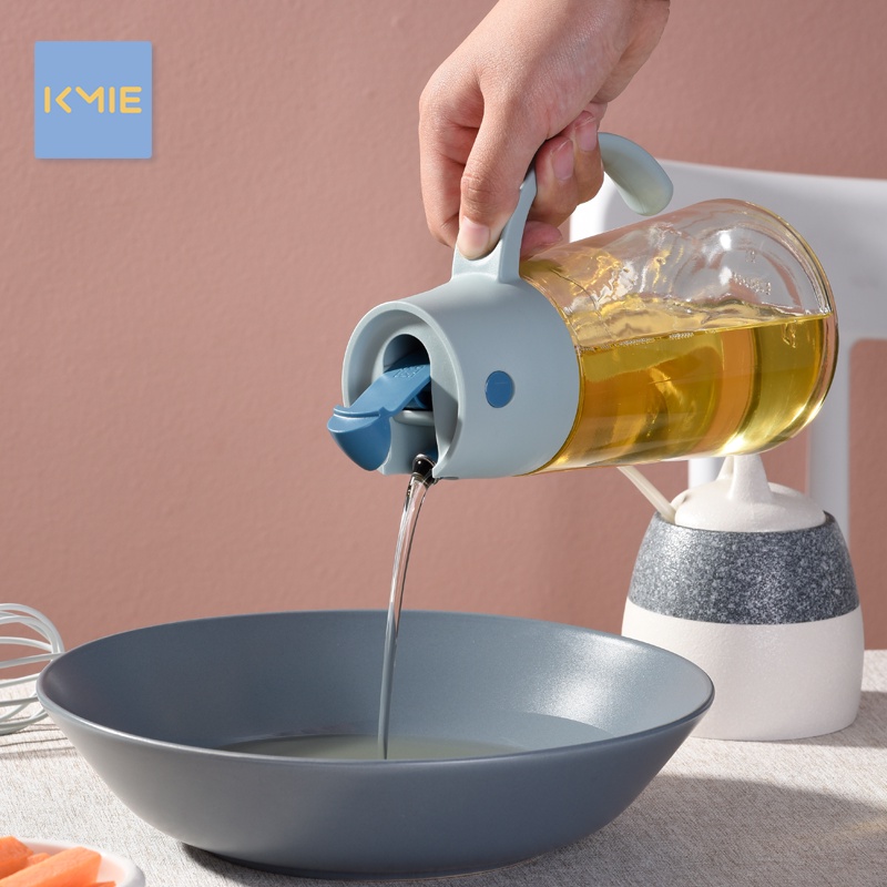 [Upgraded] Kitchen Glass Cooking Oil Bottle Auto Opening Closing Nozzle Oil Dispenser Liquid 650ml