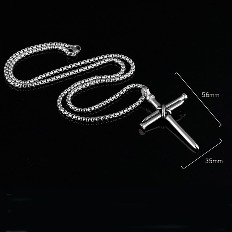 Image of Vintage Stainless Steel Necklace Men Nail Cross Pendant-Chain Necklace Mens Jewellery Christian Church Baptism Gift #7