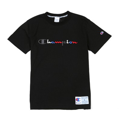 black red and blue champion shirt