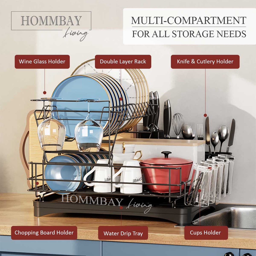 HOMMBAY Kitchen Japanese Style Minimalist Design Dish Rack with Water Swivel Spout and Draining