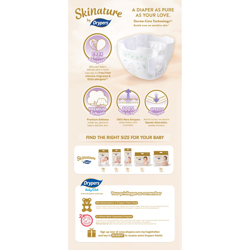 Shop Malaysia Skinature By Drypers Nb66 S58 M44 L38 Xl32 Lampin Bayi Shopee Singapore